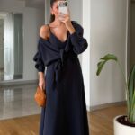Navy Wrap Maxi Dress and Shirt Set