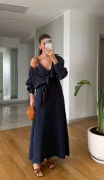 Navy Wrap Maxi Dress and Shirt Set