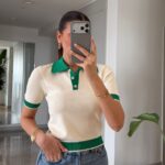 Cream and Green Short Sleeve Top