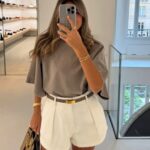 High Waist White Pleated Shorts
