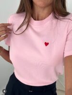 Pink Heart Embroidered Women's T-Shirt - Image 3