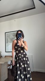 Brown Polka Dot Halter Maxi Dress - Image 4