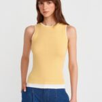 Yellow Sleeveless Tank Top With White Trim