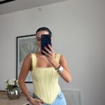 Yellow Lace Trim Corset Top