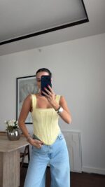 Yellow Lace Trim Corset Top