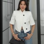 White Cropped Short Sleeve Blazer