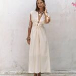 Cream Maxi Dress With Drawstring Waist