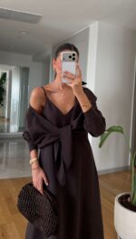 Brown Wrap Maxi Dress and Shirt Set - Image 3