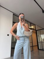 Light Wash Denim Halter Top - Image 9