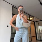 Light Wash Denim Halter Top