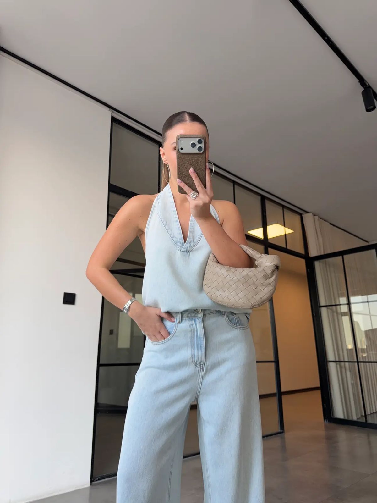 ea8c4ce1-135c-45f3-9c9f-ac5e5ef95a0e Light Wash Denim Halter Top - Image 1