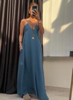 Blue Sleeveless Maxi Dress With Straps