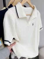 Cable Knit Short Sleeve Polo Shirts - Image 4