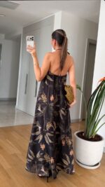 Black Halter Neck Floral Maxi Dress - Image 2
