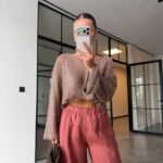 Brown Sequin Long Sleeve Crop Top