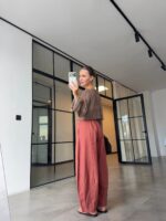 Rose Pink Linen Wide Leg Linen Pants - Image 3