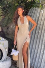 Beige Halter Terry Cloth Cover-Up Dress - Image 2