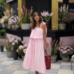 Pink Sleeveless Midi Dress With Bow Straps