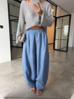 Light Blue Wide Leg Linen Pants - Image 3