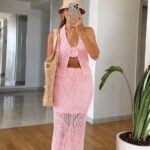 Pink Crochet Knit Skirt and Top Coverup