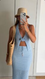 Light Blue Crochet Knit Coverup
