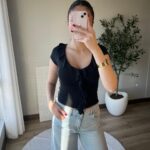 Black Ruffle Front Short Sleeve Top