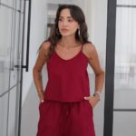 Women's Burgundy Sleeveless Shorts Set