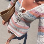 Striped Crochet Knit Long Coverup