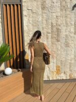 Olive Mesh Knit Swim Cover-Up Dress - Image 8