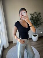 Black Ruffle Front Short Sleeve Top - Image 2