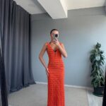 Orange Crochet Maxi Cover-Up Dress