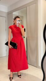 Women's Red Cap Sleeve Maxi Dress