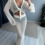 Beige Crochet Cover-Up Skirt and Top Set