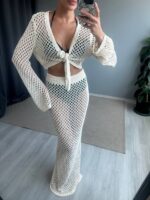 Beige Crochet Cover-Up Skirt and Top Set