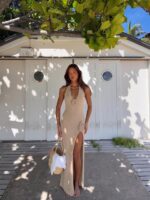 Beige Halter Terry Cloth Cover-Up Dress - Image 4