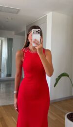 Red Sleeveless Maxi Dress With Stud Detail - Image 2