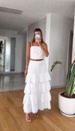White Eyelet Crop Top and Skirt Set