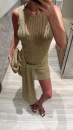 Gold Metallic Knit Beach Cover-Up - Image 3