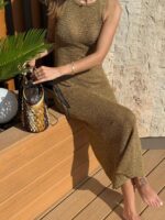 Olive Mesh Knit Swim Cover-Up Dress - Image 3