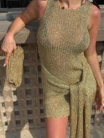 Gold Metallic Knit Beach Cover-Up - Image 5
