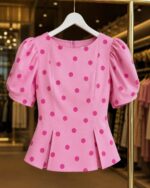 Pink Polka Dot Puff Sleeve Blouse - Image 4
