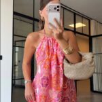 Pink Orange Paisley Halter Maxi Dress