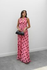 Pink Polka Dot Halter Maxi Dress - Image 2