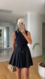 Navy Sleeveless Polo Dress - Image 2