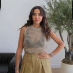 Beige Knit Sleeveless Mesh Top
