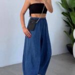 Wide Leg Blue Denim Pants
