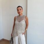 Sequin Asymmetric Silver Sleeveless Top