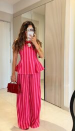 Pink Striped Sleeveless Top and Pants Set - Image 3