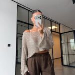 Metallic Knit Cropped Long Sleeve Top