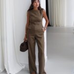 Dark olive green linen set